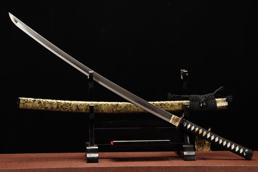 Hand Forged Japanese Samurai Katana Yama T8 carbon tool steel Yellow engraved knife sheath - Tophatter Daily Deals