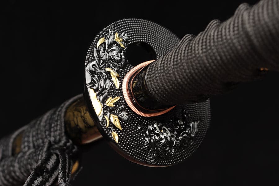 Hand Forged Japanese Samurai Katana Yama T8 carbon tool steel Yellow engraved knife sheath - Tophatter Daily Deals