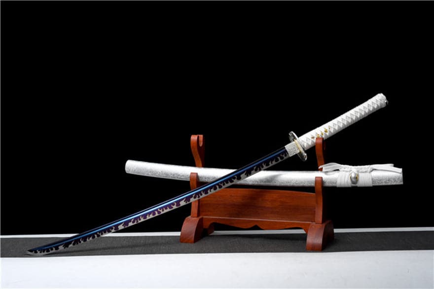 Hand Forged Japanese Samurai KatanaSilver Ghost High Manganese Steel Blue Blade - Tophatter Daily Deals