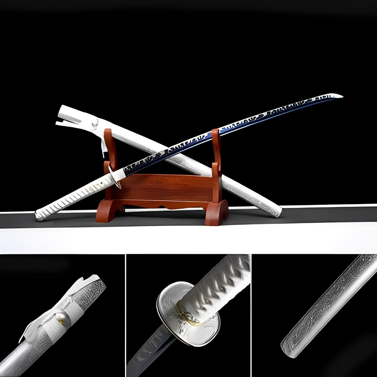 Hand Forged Japanese Samurai KatanaSilver Ghost High Manganese Steel Blue Blade - Tophatter Daily Deals