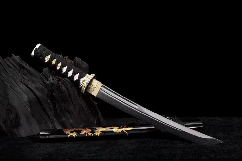 Hand Forged Japanese Tanto Golden Dragon T10 Carbon steel Full Tang - Tophatter Daily Deals