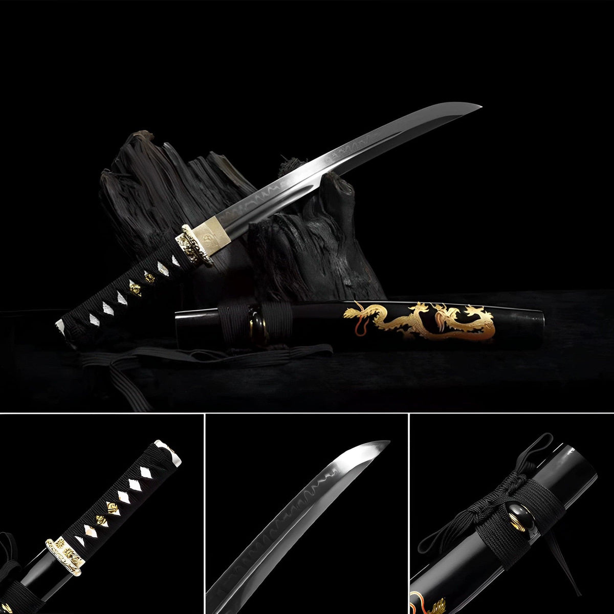 Hand Forged Japanese Tanto Golden Dragon T10 Carbon steel Full Tang - Tophatter Daily Deals