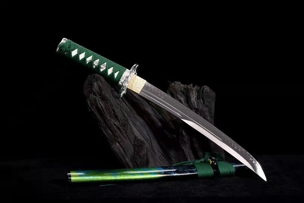 Hand Forged Japanese Tanto Jade T10 Carbon steel Short Sword Turns the soil to burn blade - Tophatter Daily Deals