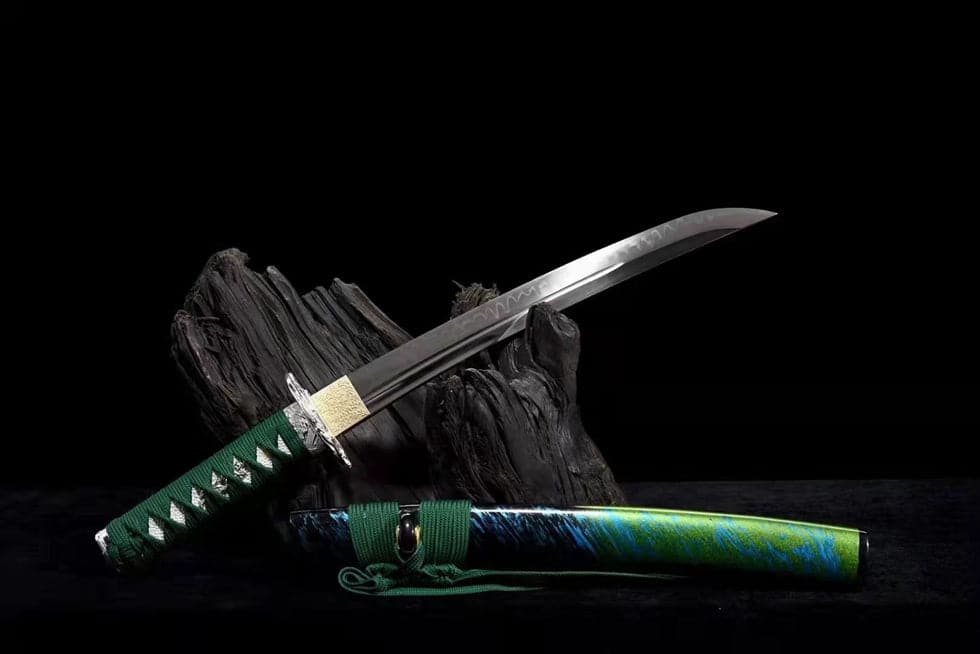 Hand Forged Japanese Tanto Jade T10 Carbon steel Short Sword Turns the soil to burn blade - Tophatter Daily Deals