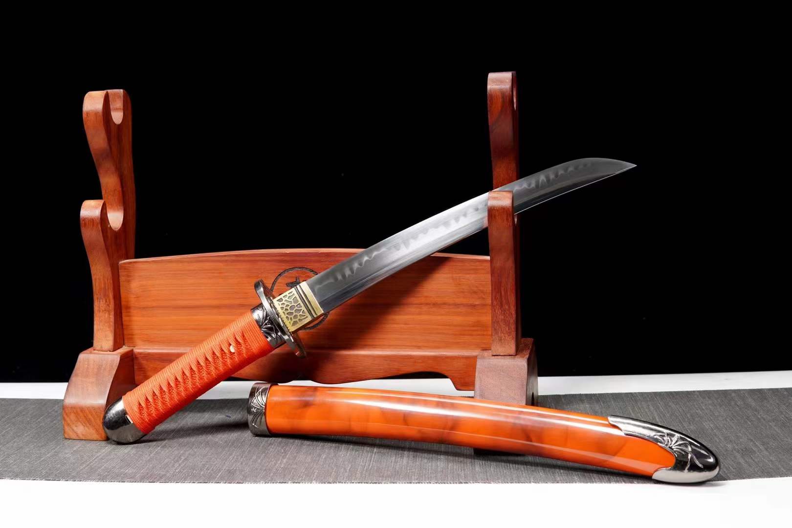 Hand Forged Japanese Tanto Red Sky Short Sword T10 Turns the soil to burn blade - Tophatter Daily Deals