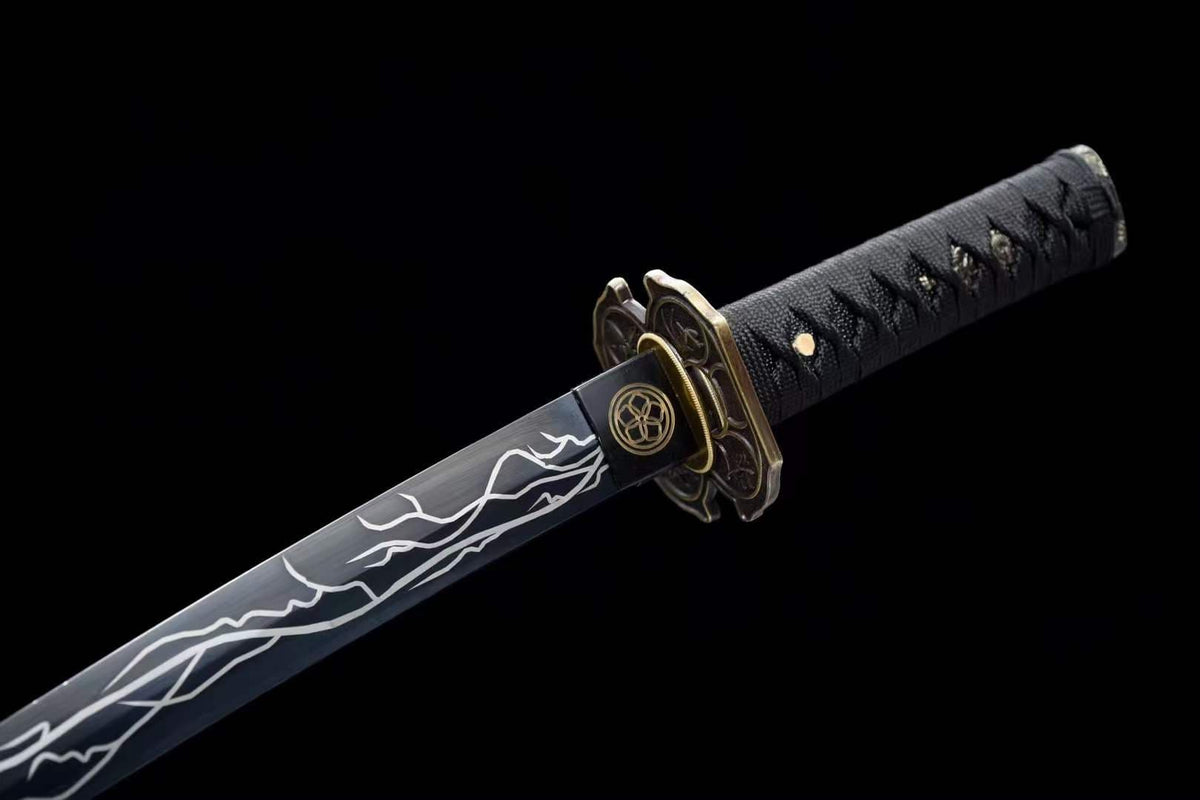 Hand Forged Japanese Tanto Storm Short Sword Manganese Steel Blackened blades - Tophatter Daily Deals