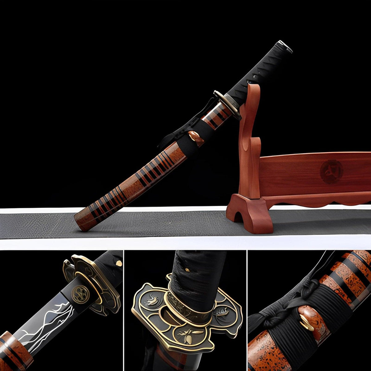 Hand Forged Japanese Tanto Storm Short Sword Manganese Steel Blackened blades - Tophatter Daily Deals