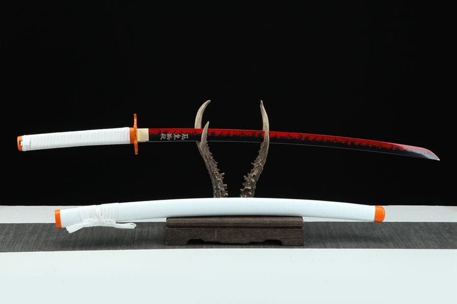 Handmade Anime Katana Demon Slayer Kyojuro Rengoku Nichirin Sword 1045 High Carbon Steel White - Tophatter Daily Deals