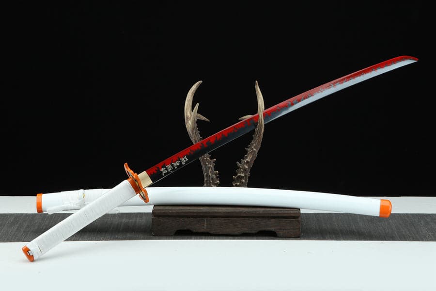 Handmade Anime Katana Demon Slayer Kyojuro Rengoku Nichirin Sword 1045 High Carbon Steel White - Tophatter Daily Deals