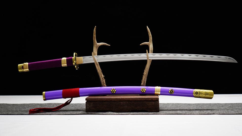 Handmade Anime Katana One Piece Roronoa Zoro's Enma Sword 1045 High Carbon Steel White blade Purple - Tophatter Daily Deals