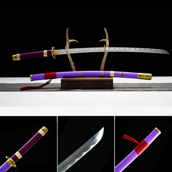 Handmade Anime Katana One Piece Roronoa Zoro's Enma Sword 1045 High Carbon Steel White blade Purple - Tophatter Daily Deals
