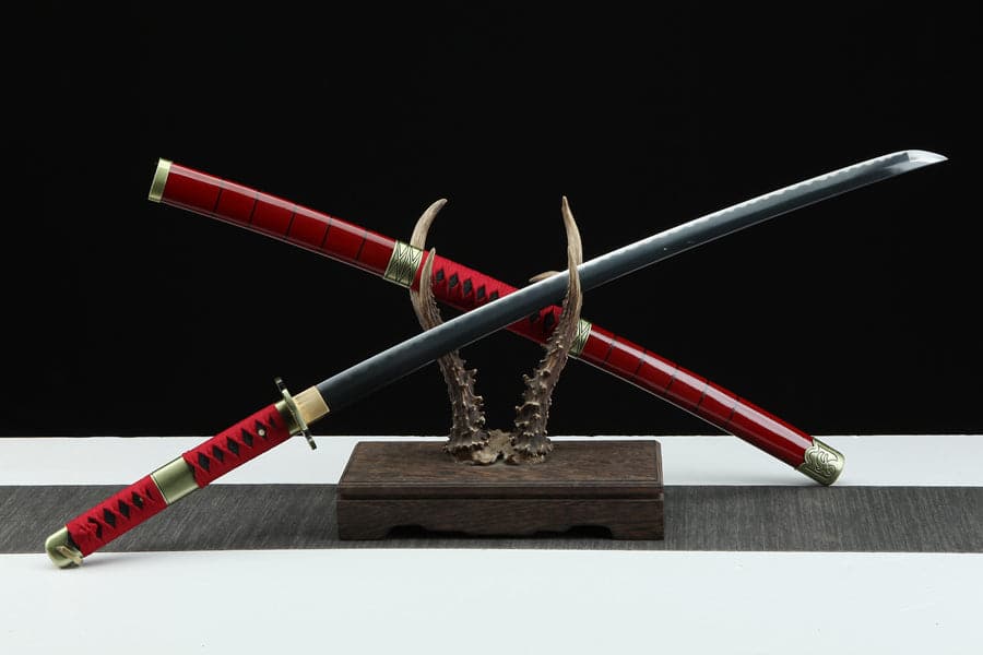 Handmade Anime Katana One Piece Roronoa Zoro Sandai Kitetsu Sword 1045 High Carbon Steel Red - Tophatter Daily Deals