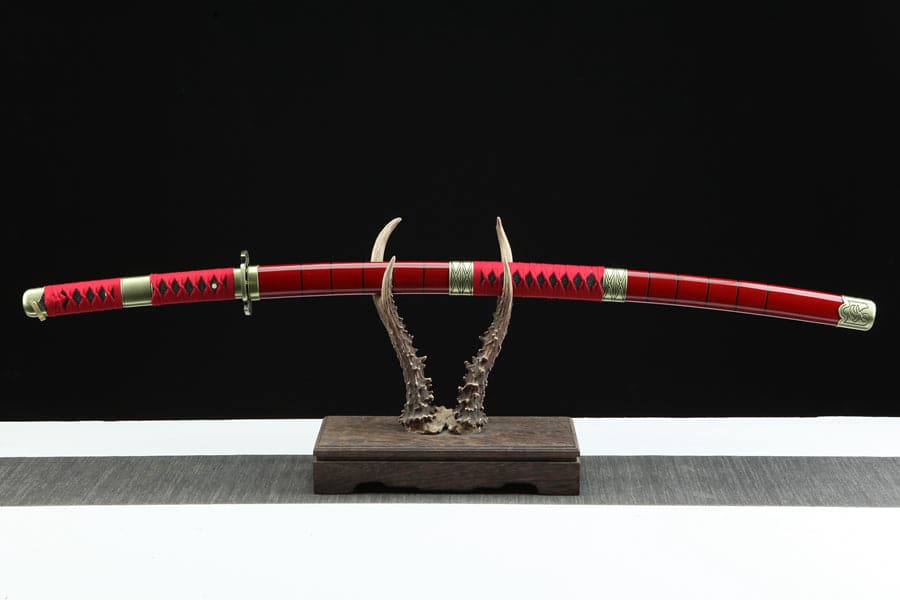 Handmade Anime Katana One Piece Roronoa Zoro Sandai Kitetsu Sword 1045 High Carbon Steel Red - Tophatter Daily Deals