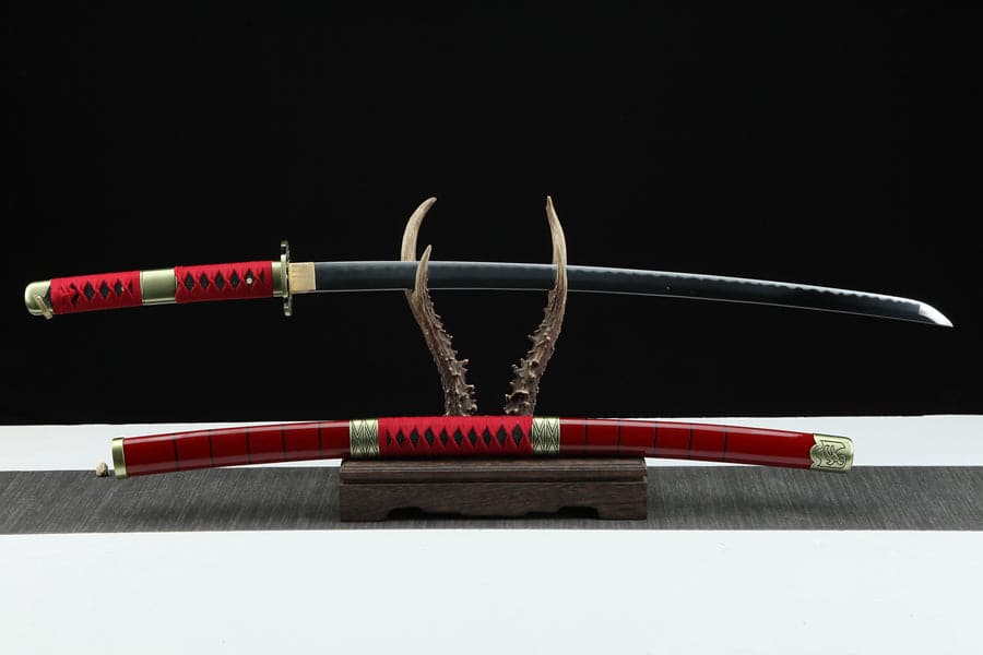 Handmade Anime Katana One Piece Roronoa Zoro Sandai Kitetsu Sword 1045 High Carbon Steel Red - Tophatter Daily Deals
