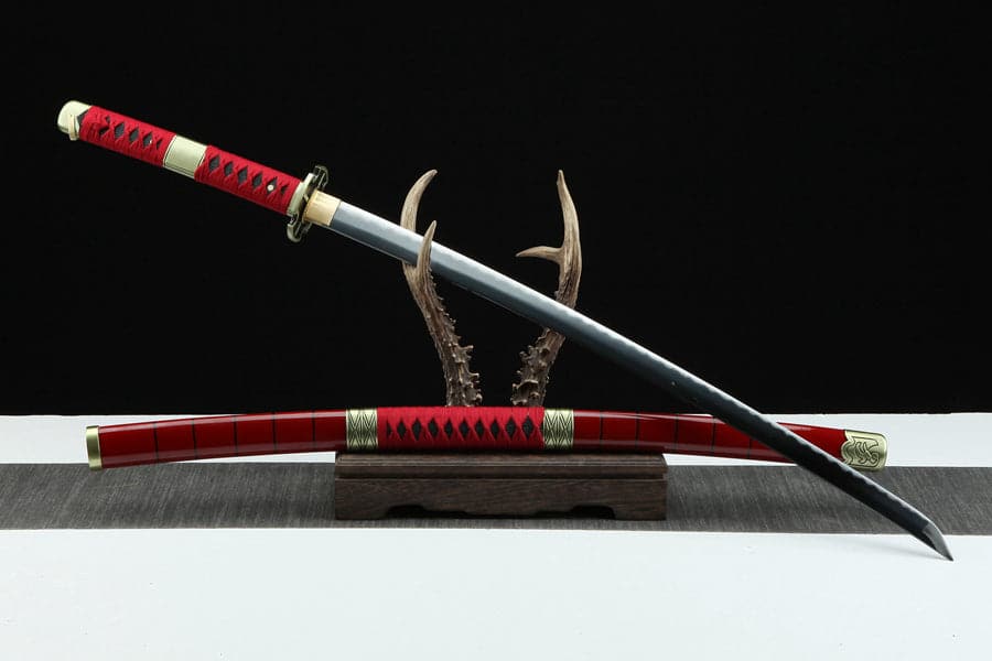 Handmade Anime Katana One Piece Roronoa Zoro Sandai Kitetsu Sword 1045 High Carbon Steel Red - Tophatter Daily Deals