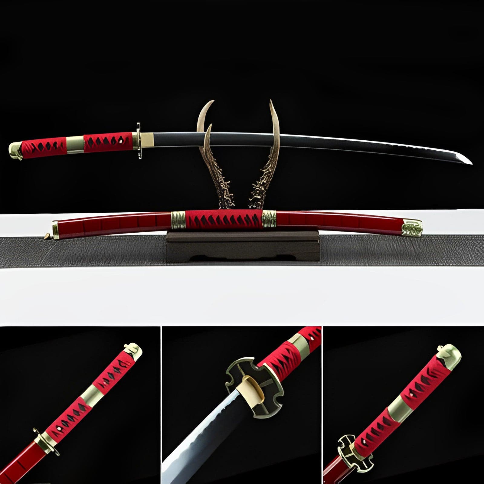 Handmade Anime Katana One Piece Roronoa Zoro Sandai Kitetsu Sword 1045 High Carbon Steel Red - Tophatter Daily Deals