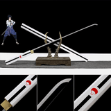 Handmade Anime NARUTO Sasuke Kusanagi-No-Tsurugi Sword Shirasaya Ninja Sword Spring Steel Black Blade White - Tophatter Daily Deals