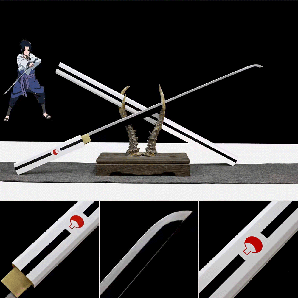 Handmade Anime NARUTO Sasuke Kusanagi-No-Tsurugi Sword Shirasaya Ninja Sword Spring Steel Black Blade White - Tophatter Daily Deals