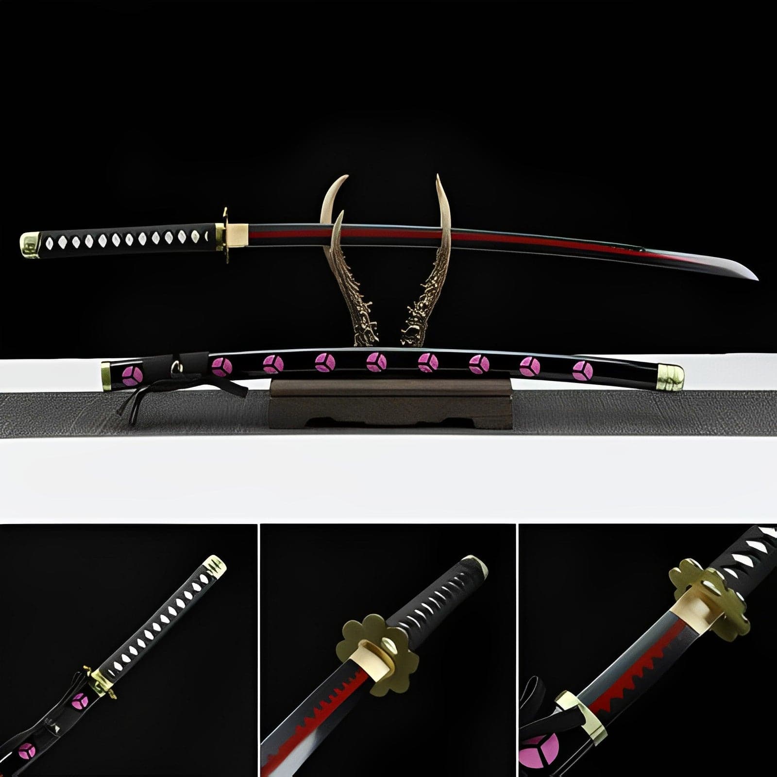 Handmade Anime One Piece Roronoa Zoro's Shusui Katana Sword 1045 High Carbon Steel Red Black Blade - Tophatter Daily Deals
