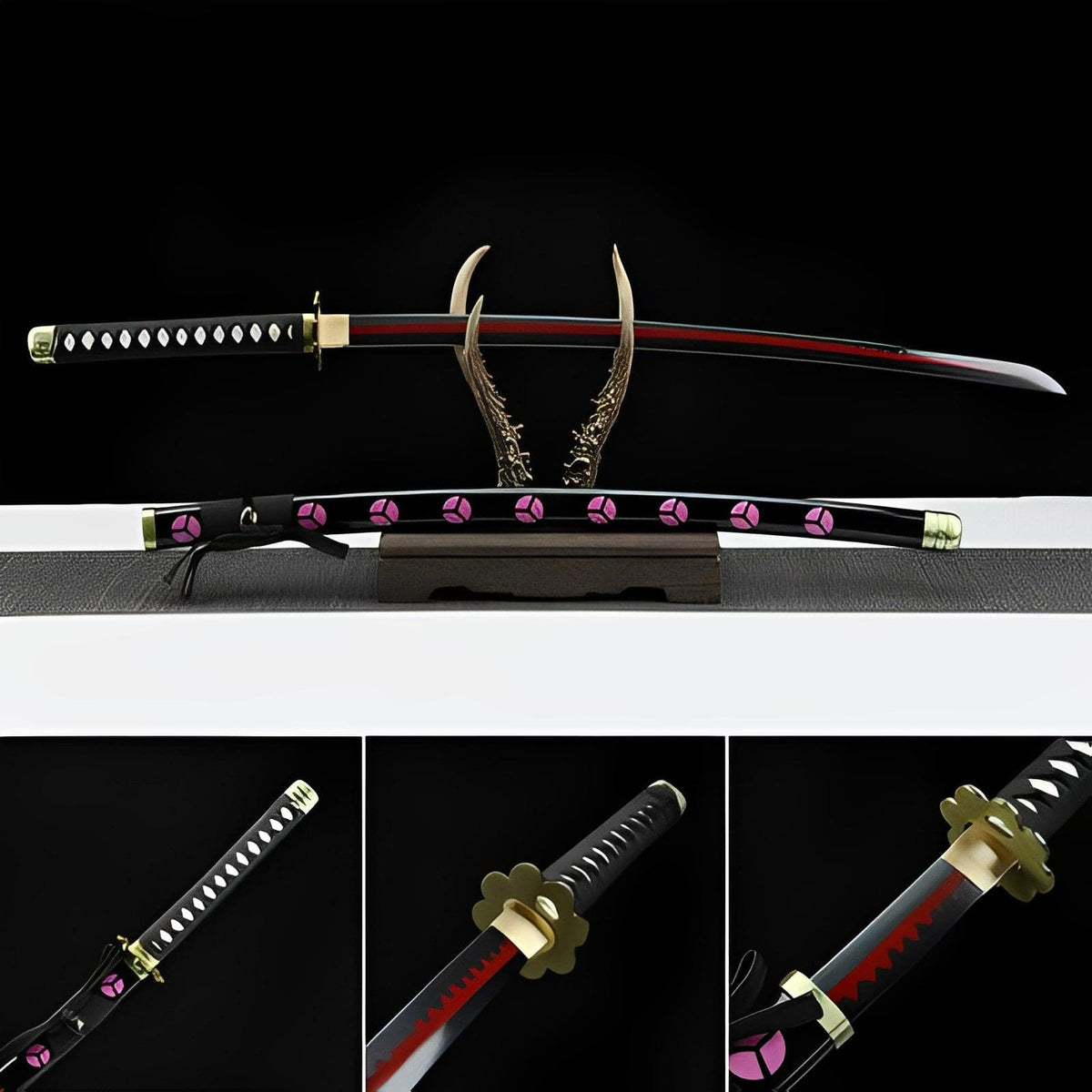 Handmade Anime One Piece Roronoa Zoro's Shusui Katana Sword 1045 High Carbon Steel Red Black Blade - Tophatter Daily Deals