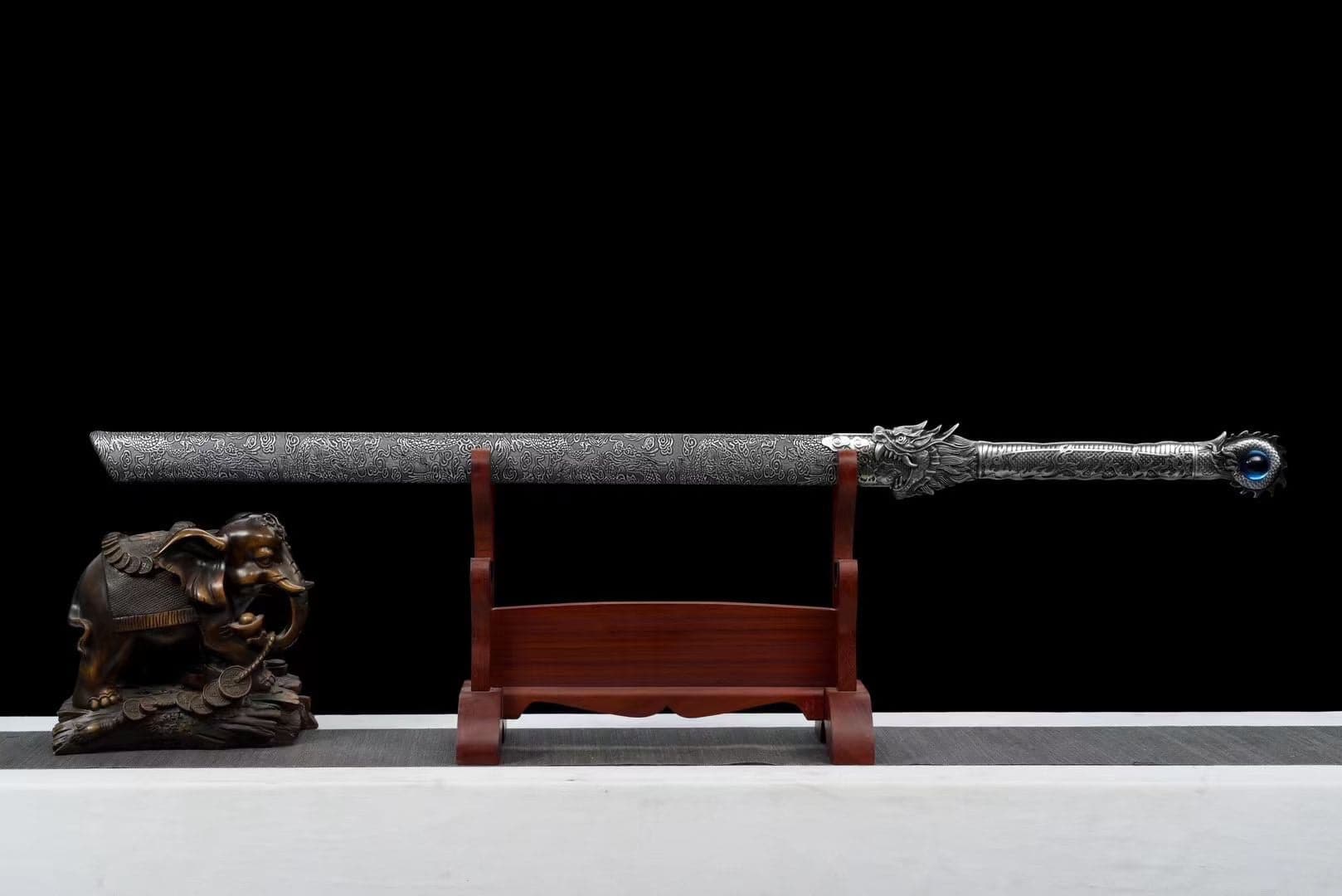 Handmade Ao Tian Manganese Steel Chinese Sword Baked blue engraving - Tophatter Daily Deals