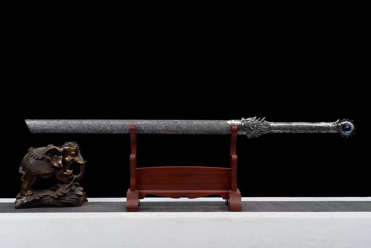 Handmade Ao Tian Manganese Steel Chinese Sword Baked blue engraving - Tophatter Daily Deals