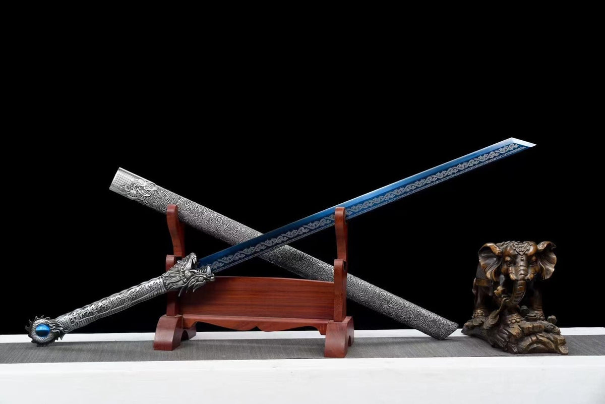 Handmade Ao Tian Manganese Steel Chinese Sword Baked blue engraving - Tophatter Daily Deals