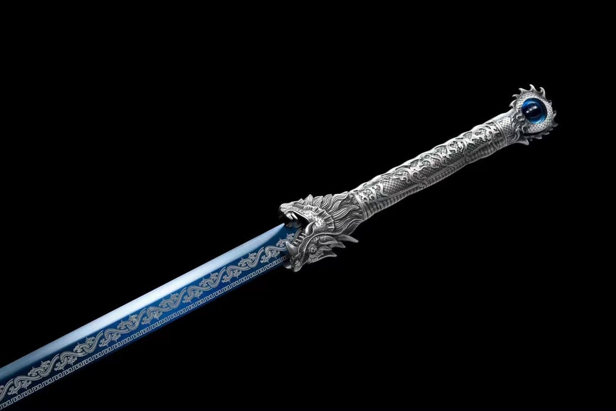 Handmade Ao Tian Manganese Steel Chinese Sword Baked blue engraving - Tophatter Daily Deals