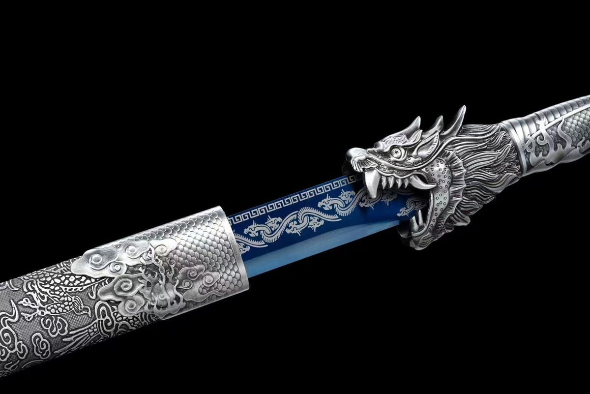 Handmade Ao Tian Manganese Steel Chinese Sword Baked blue engraving - Tophatter Daily Deals