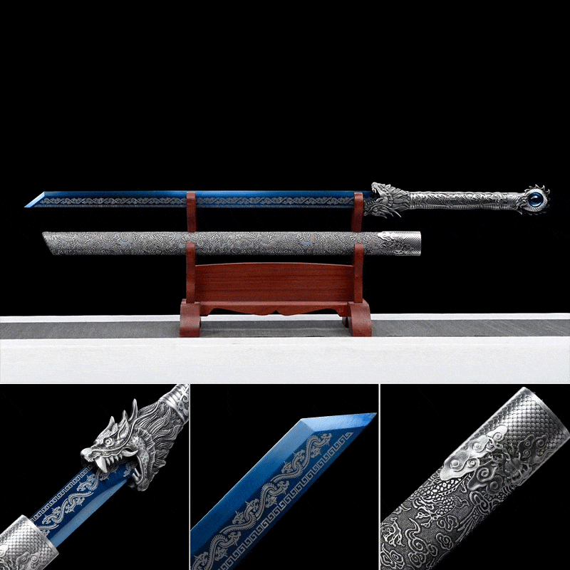 Handmade Ao Tian Manganese Steel Chinese Sword Baked blue engraving - Tophatter Daily Deals