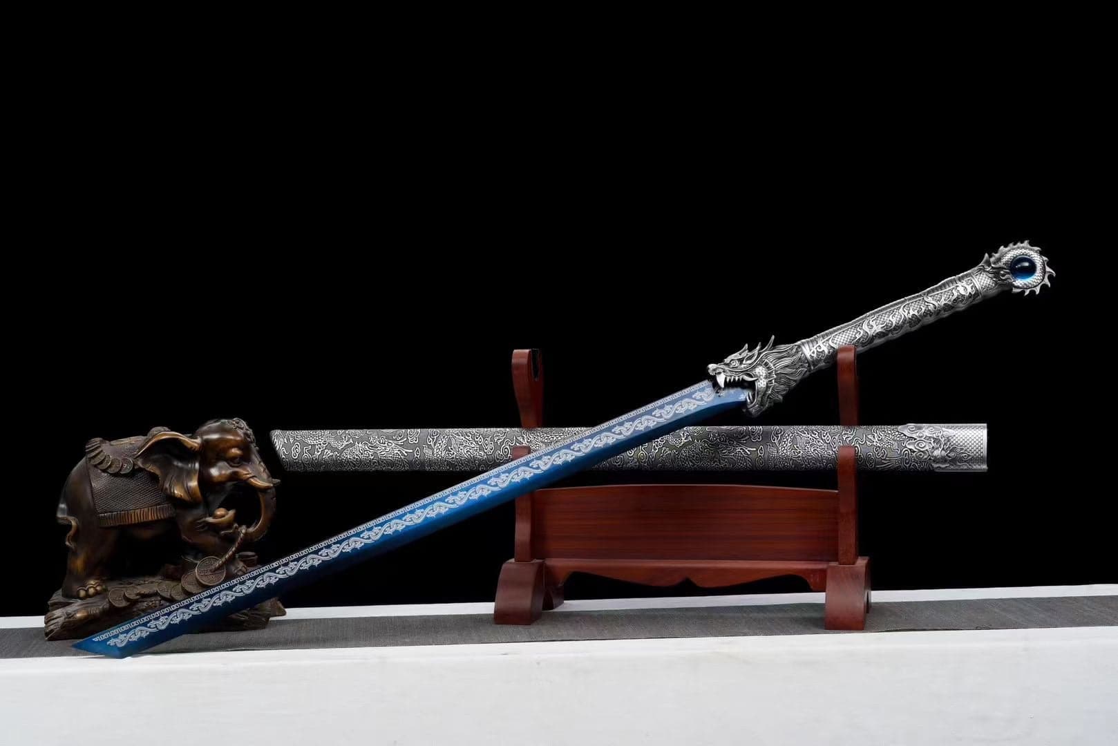 Handmade Ao Tian Manganese Steel Chinese Sword Baked blue engraving - Tophatter Daily Deals