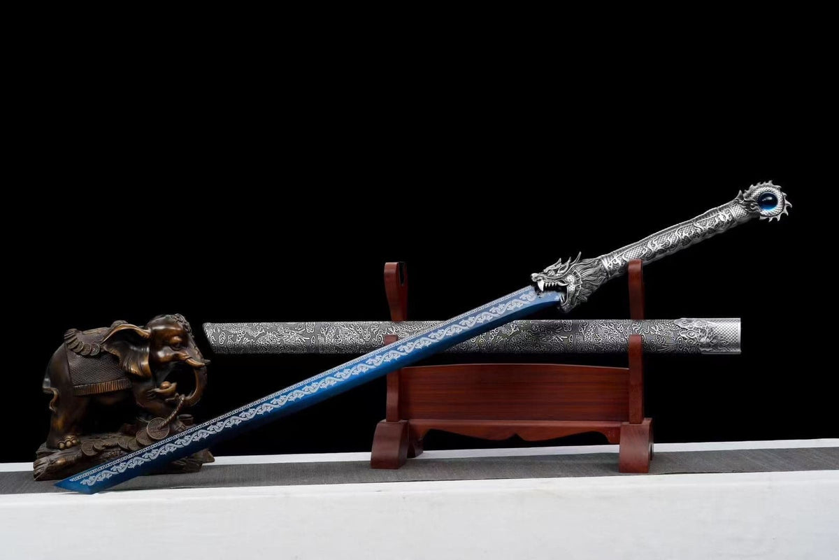 Handmade Ao Tian Manganese Steel Chinese Sword Baked blue engraving - Tophatter Daily Deals