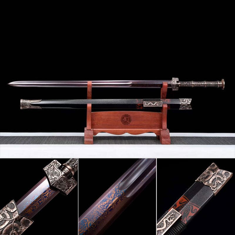 Handmade Chinese Han Dynasty 青雲 Sword Damascus Steel Blade baking blue - Tophatter Daily Deals