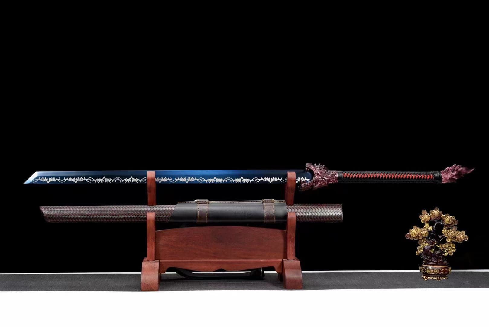 Handmade Devour the Moon Manganese Steel Chinese Sword With Blue Blade - Tophatter Daily Deals