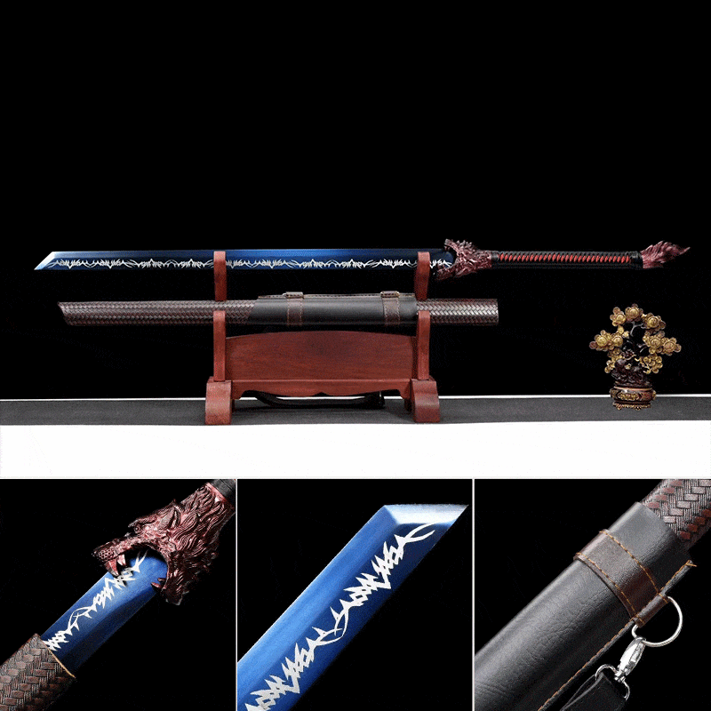 Handmade Devour the Moon Manganese Steel Chinese Sword With Blue Blade - Tophatter Daily Deals