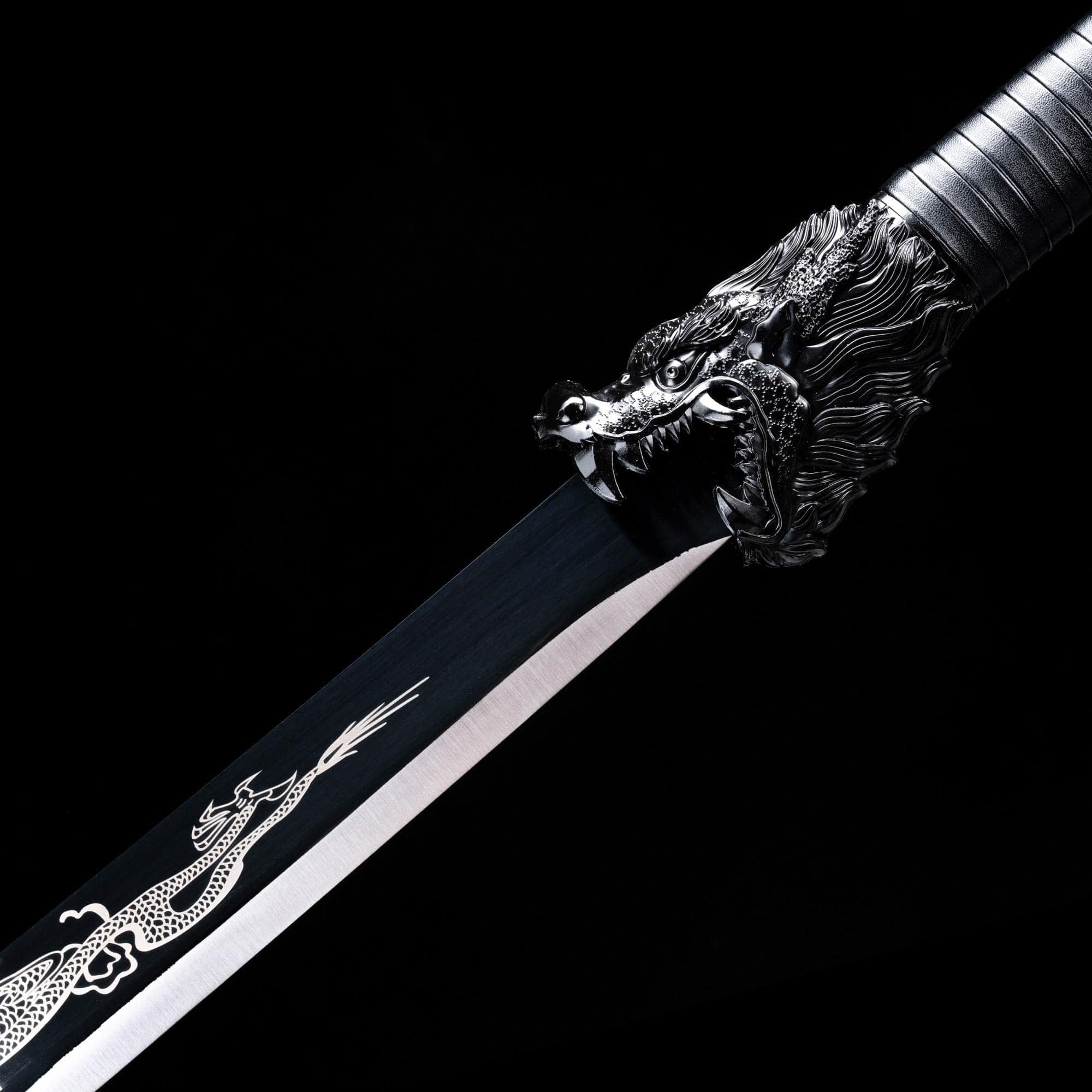 Handmade Dragon Battle Blade Manganese Steel Chinese Sword Black & White - Tophatter Daily Deals