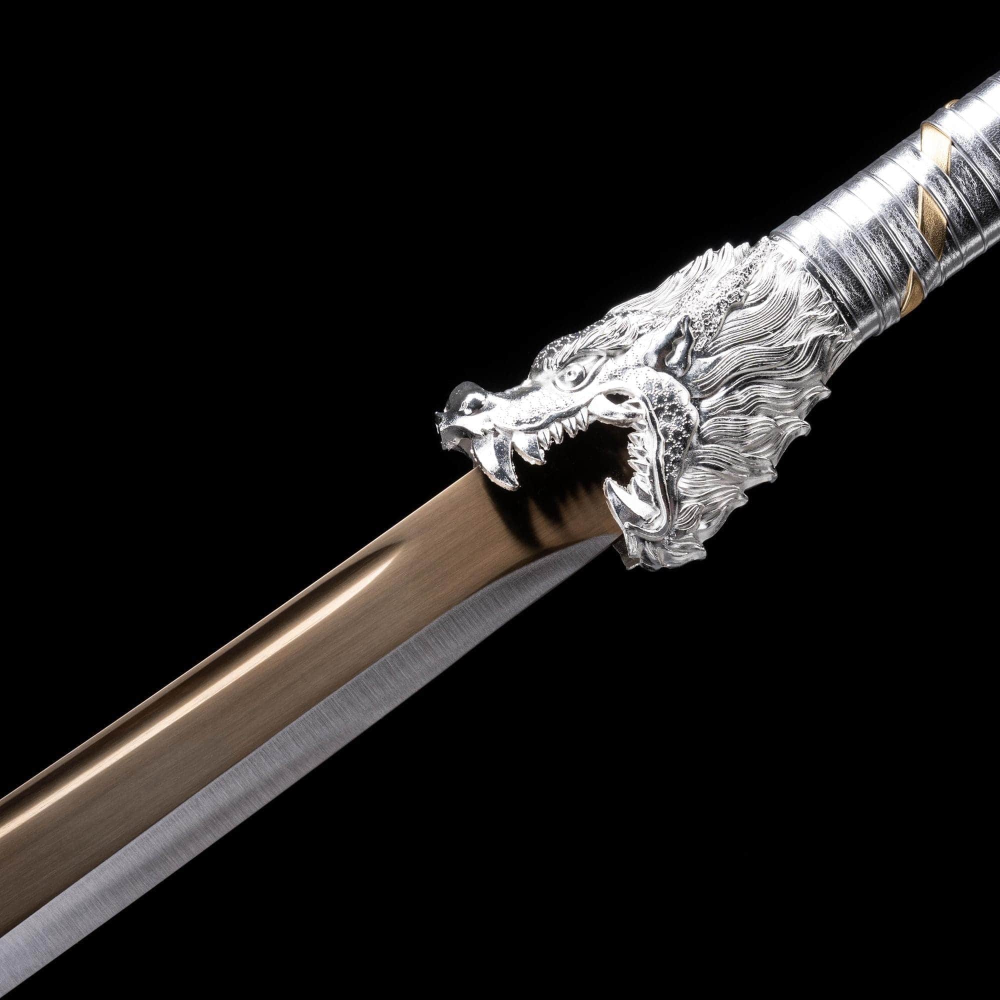 Handmade Dragon Battle Blade Manganese Steel Chinese Sword Black & White - Tophatter Daily Deals