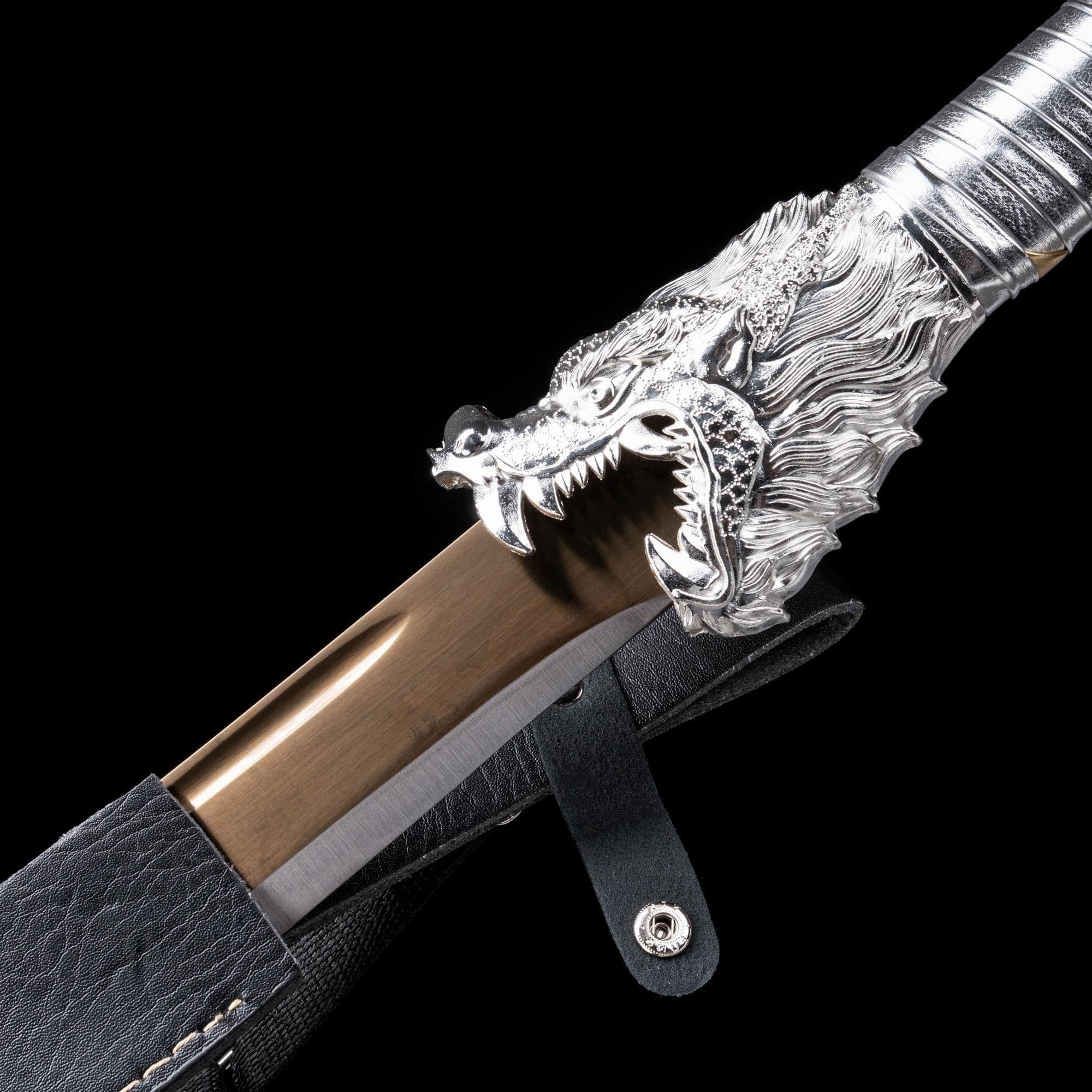 Handmade Dragon Battle Blade Manganese Steel Chinese Sword Black & White - Tophatter Daily Deals