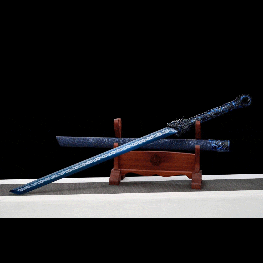 Handmade Dragon Flame Battle Blade Chinese Sword With Blue Blade - Tophatter Daily Deals