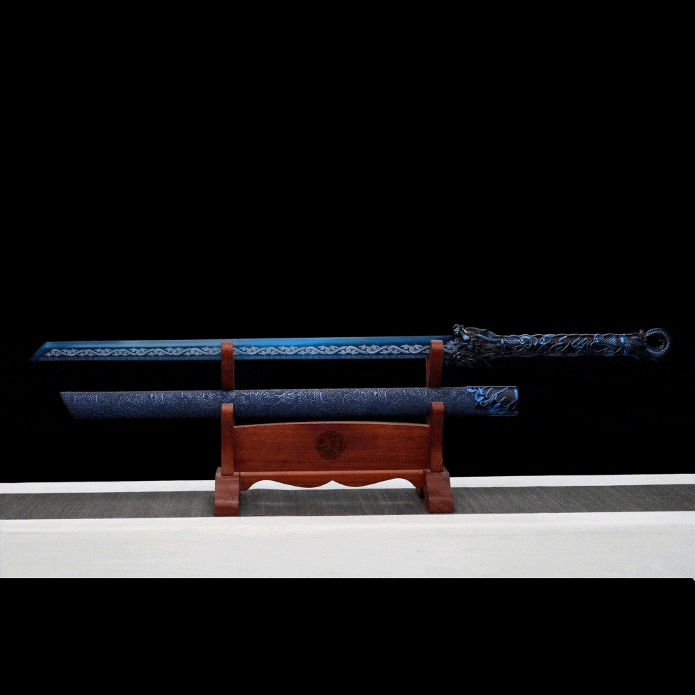 Handmade Dragon Flame Battle Blade Chinese Sword With Blue Blade - Tophatter Daily Deals