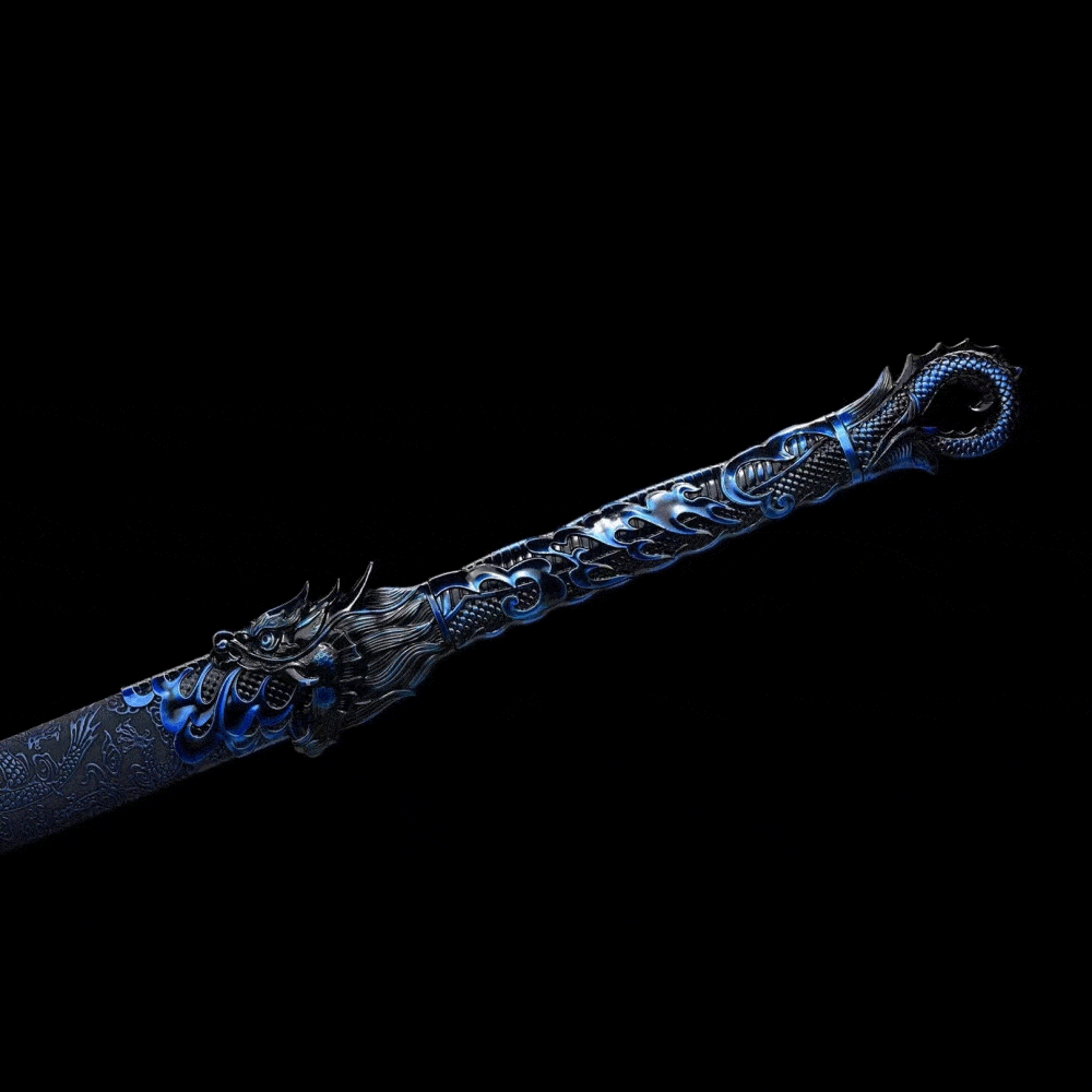 Handmade Dragon Flame Battle Blade Chinese Sword With Blue Blade - Tophatter Daily Deals