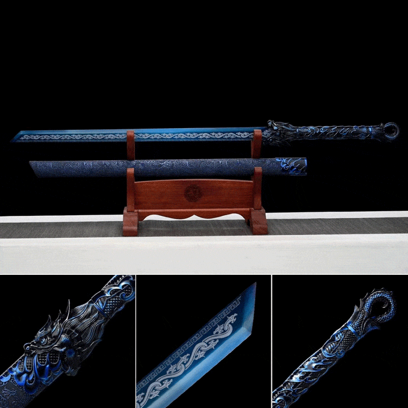 Handmade Dragon Flame Battle Blade Chinese Sword With Blue Blade - Tophatter Daily Deals