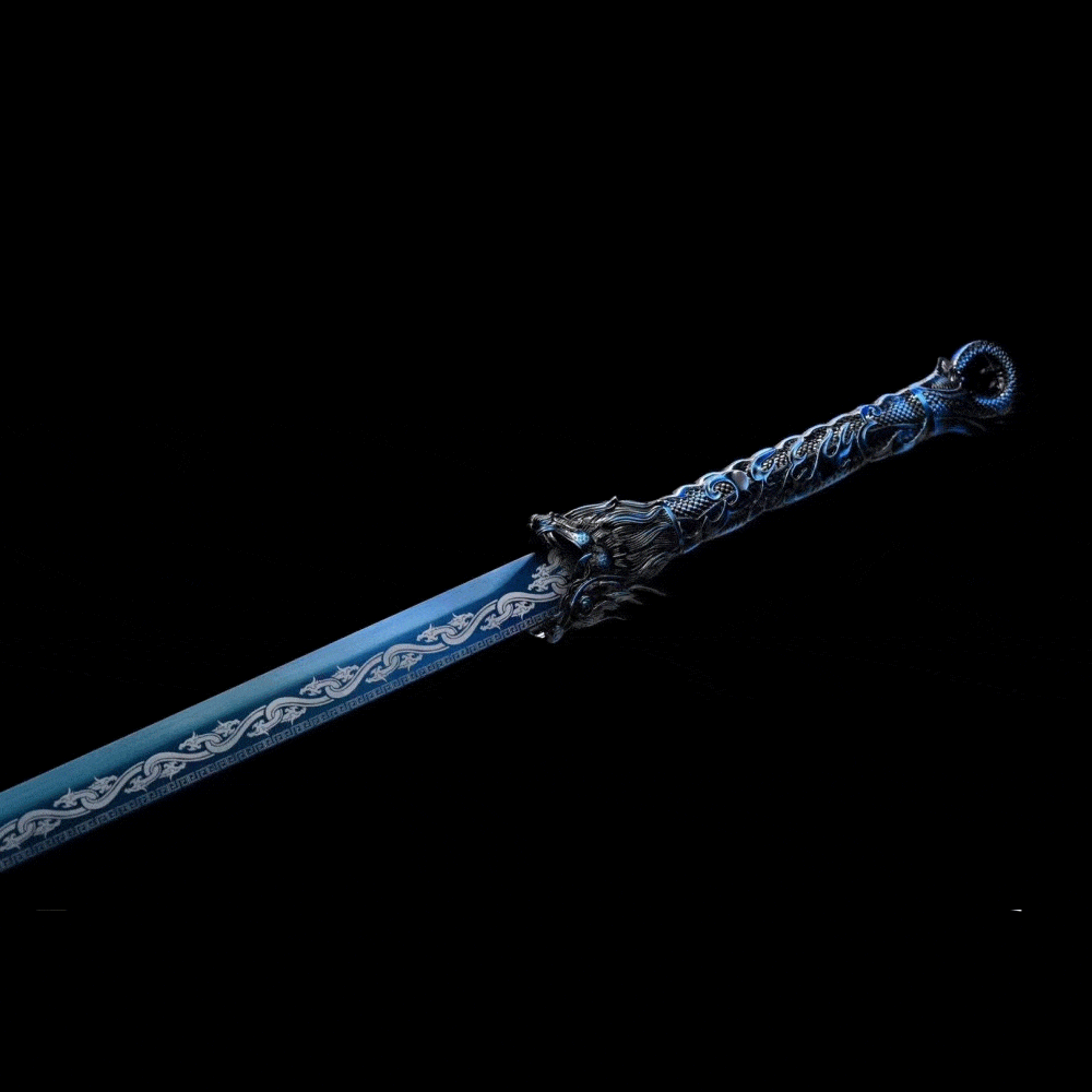 Handmade Dragon Flame Battle Blade Chinese Sword With Blue Blade - Tophatter Daily Deals