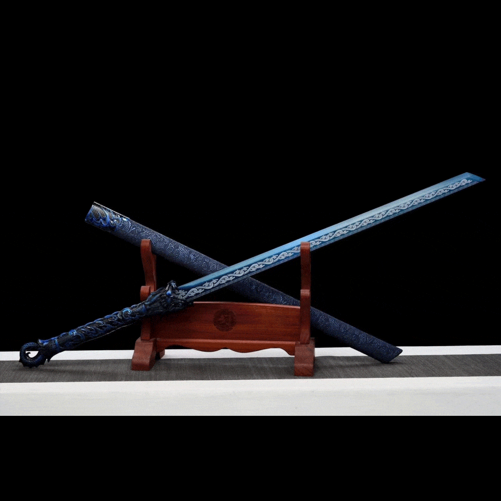 Handmade Dragon Flame Battle Blade Chinese Sword With Blue Blade - Tophatter Daily Deals