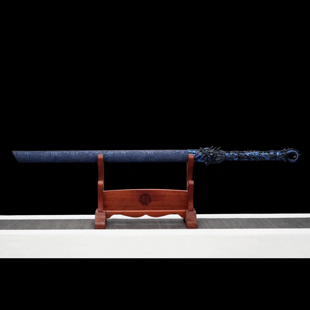 Handmade Dragon Flame Battle Blade Chinese Sword With Blue Blade - Tophatter Daily Deals