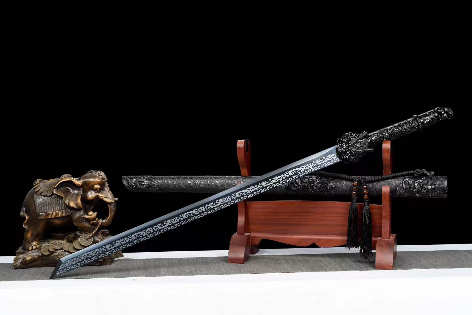 Handmade Dragon King Battle Blade With Black scabbard - Tophatter Daily Deals