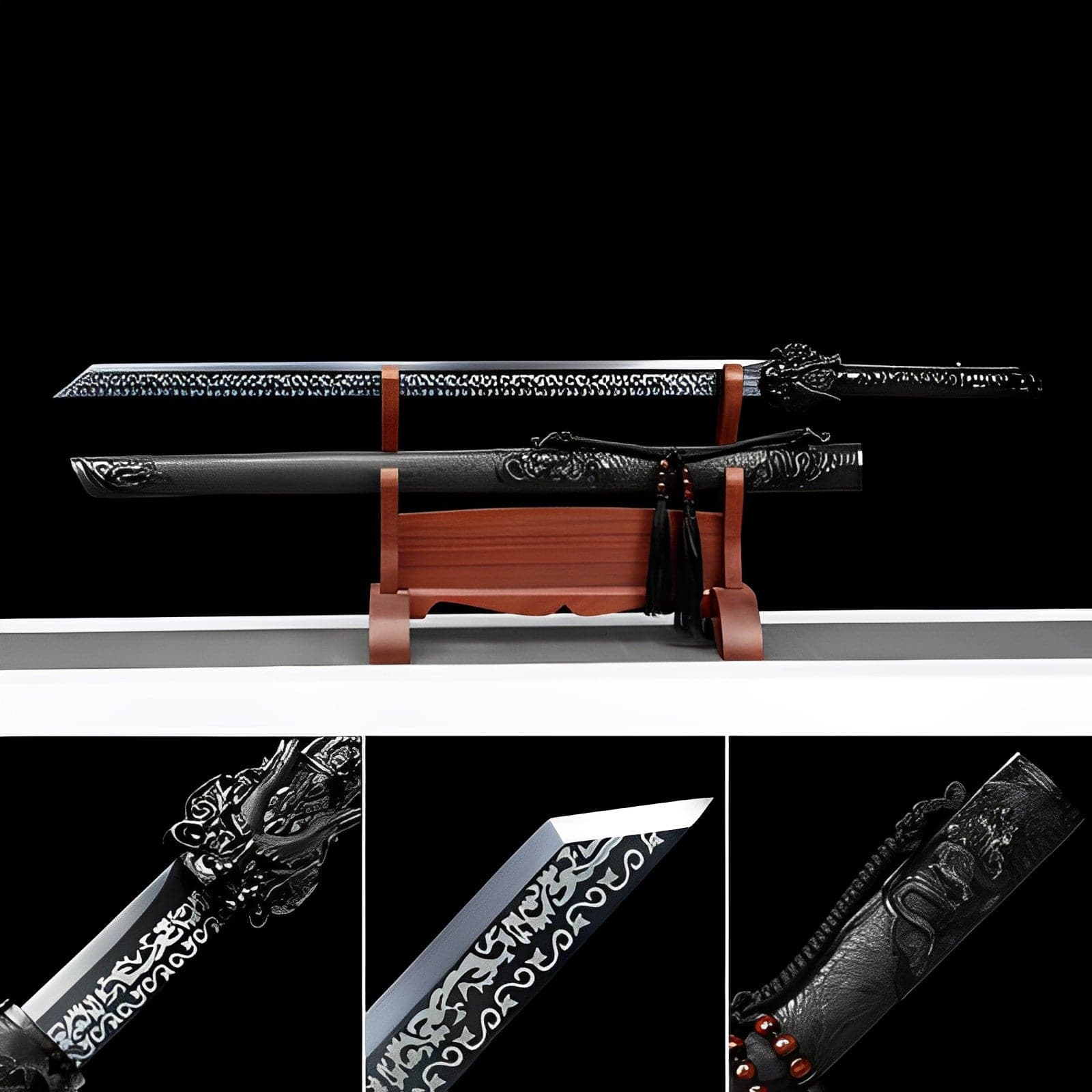 Handmade Dragon King Battle Blade With Black scabbard - Tophatter Daily Deals