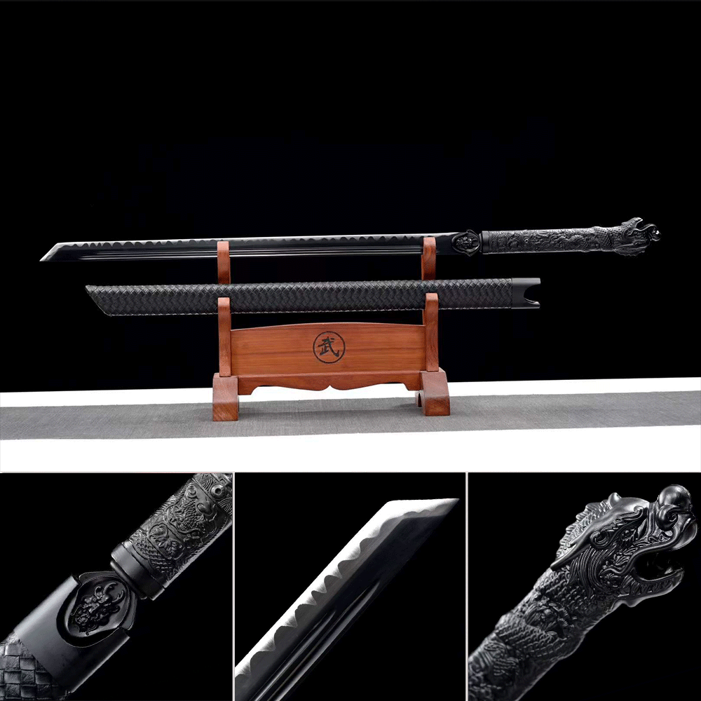Handmade Dragon Slayer Manganese Steel Chinese Sword With Black Blade - Tophatter Daily Deals