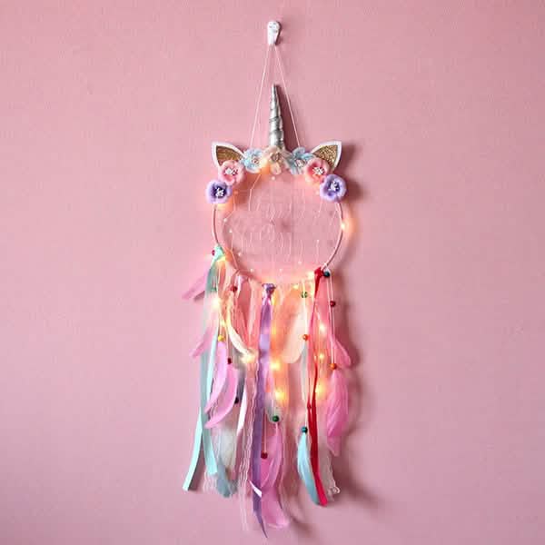 Handmade Feather Dream Catcher Wall Hanging Decoration Pink With Light Furniture & Decor - Tophatter Daily Deals