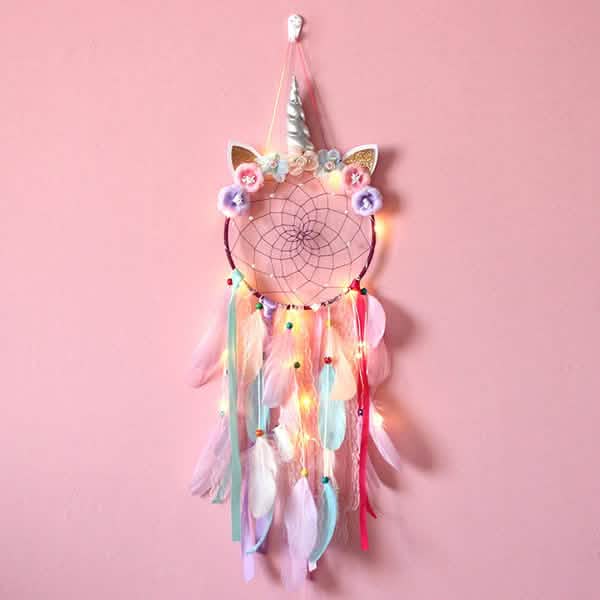 Handmade Feather Dream Catcher Wall Hanging Decoration Purple With Light Furniture & Decor - Tophatter Daily Deals